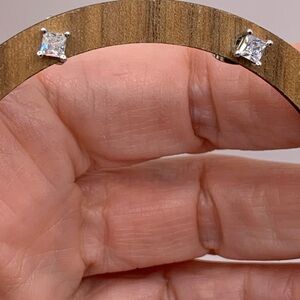 Princess Cut Crystal Stud Earrings - Silver Tone Square CZ Posts